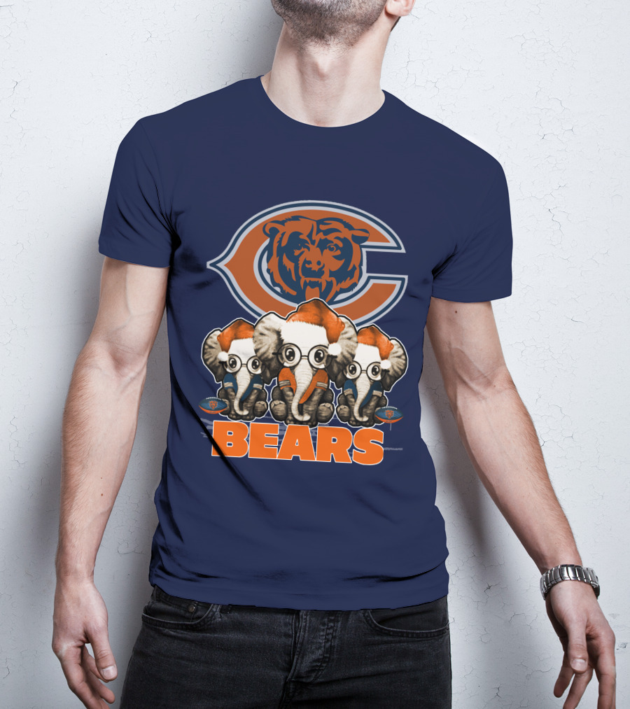 Chicago Bears Christmas Elephants Football T-Shirt