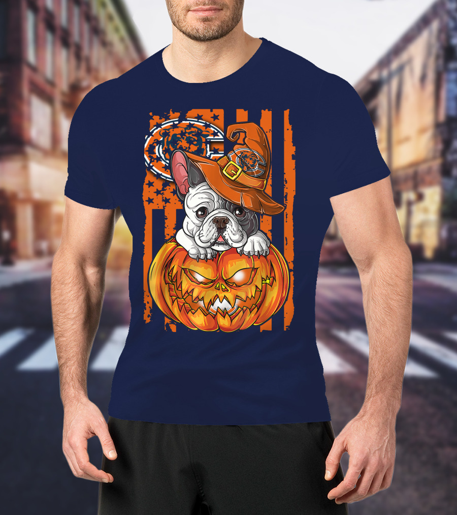 Hlw Bulldog Chicago Bears Halloween Pumpkin Dog T-Shirt