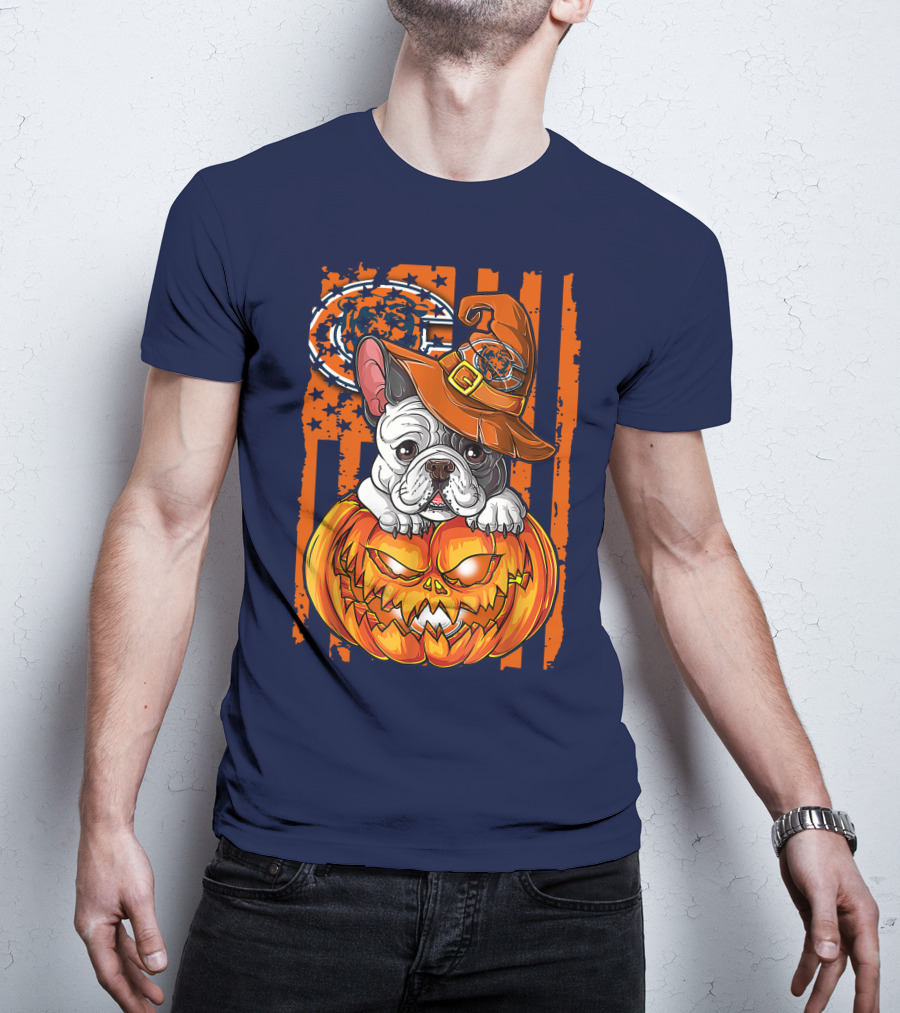 Hlw Bulldog Chicago Bears Halloween Pumpkin Dog T-Shirt