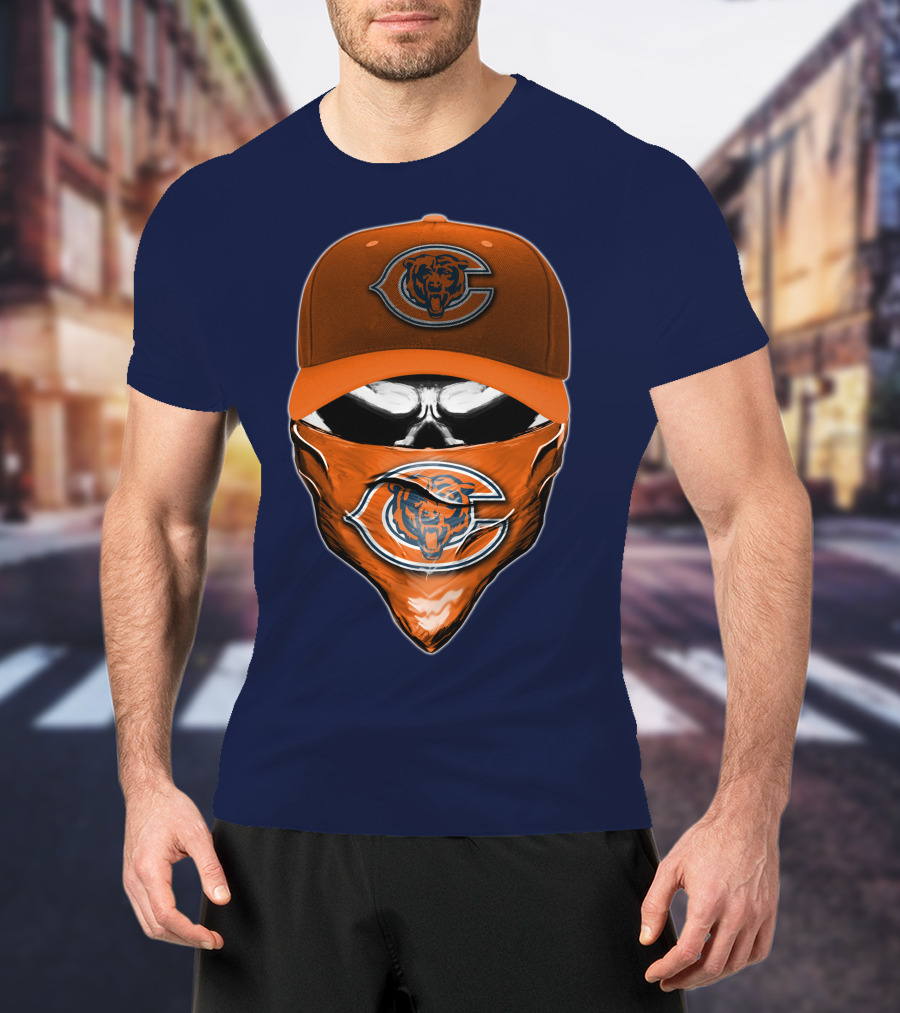 Chicago Bears Skull V6 Face Mask And Cap T-Shirt