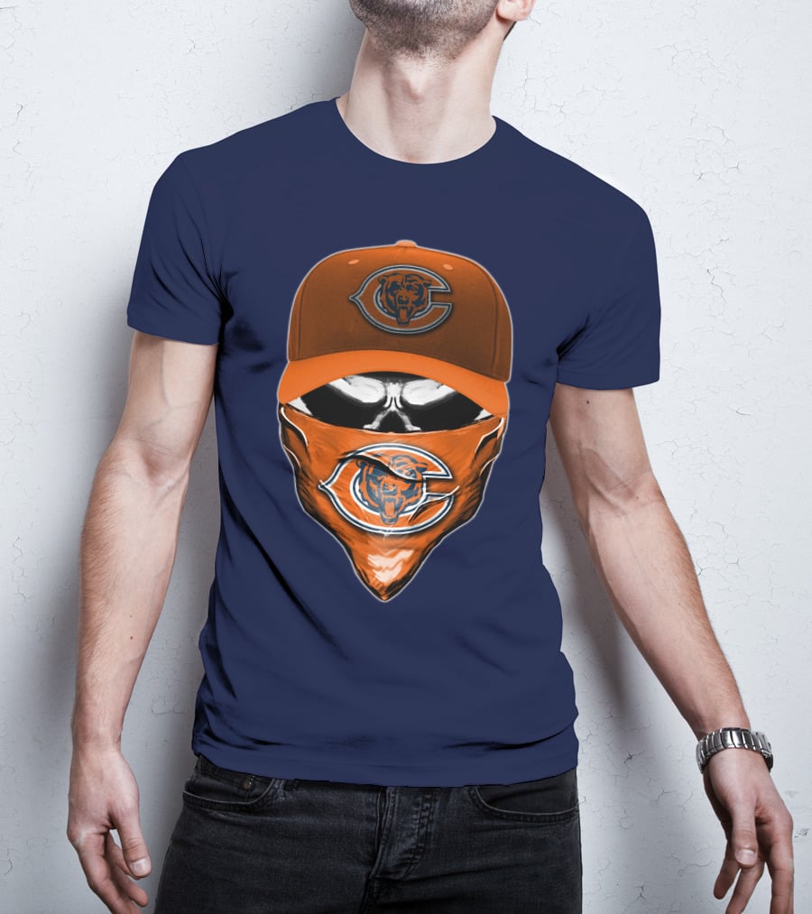 Chicago Bears Skull V6 Face Mask And Cap T-Shirt