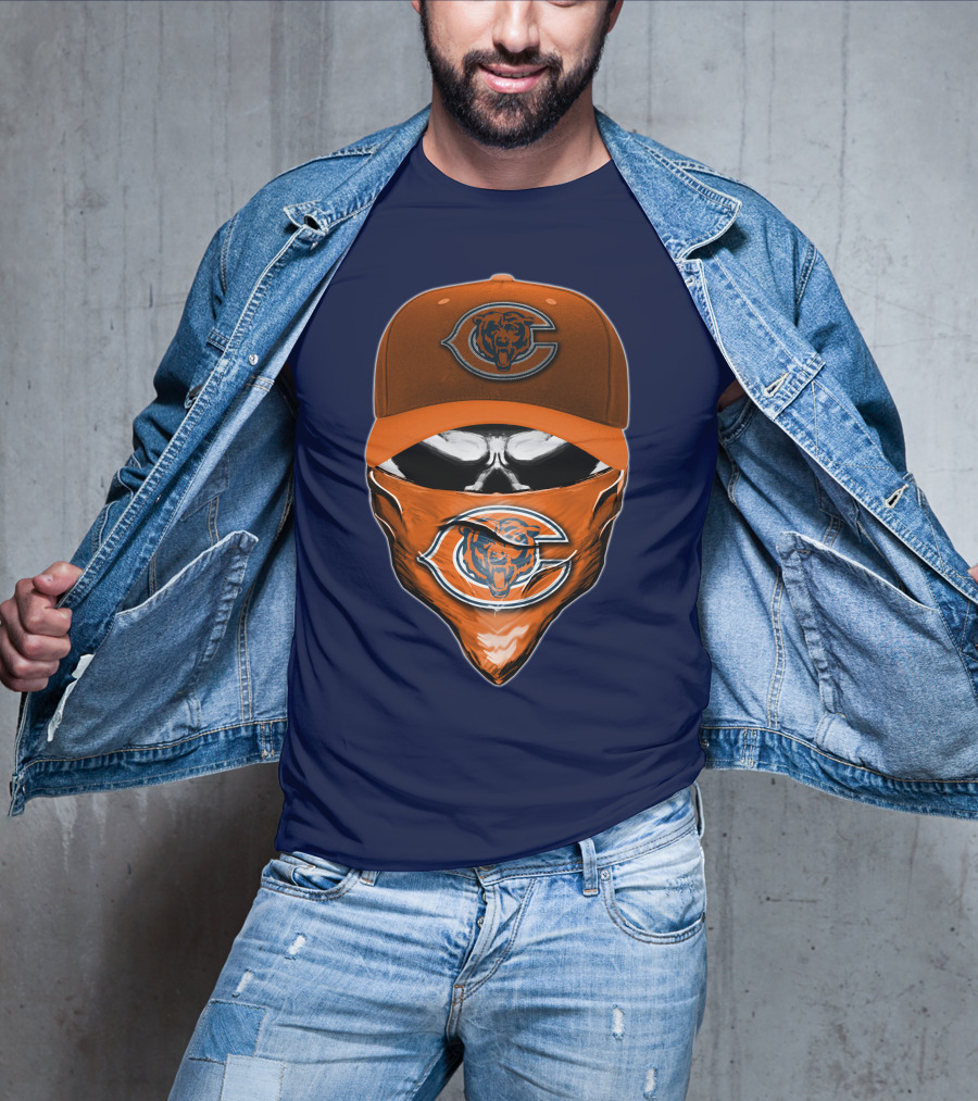 Chicago Bears Skull V6 Face Mask And Cap T-Shirt