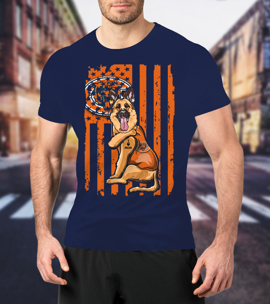 German Shepherd I Mom Chicago Bears American Flag Fan T-Shirt