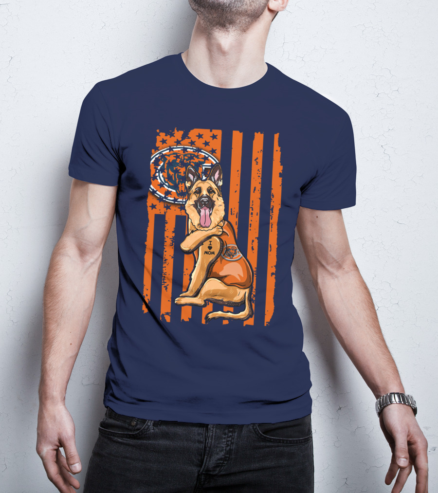 German Shepherd I Mom Chicago Bears American Flag Fan T-Shirt