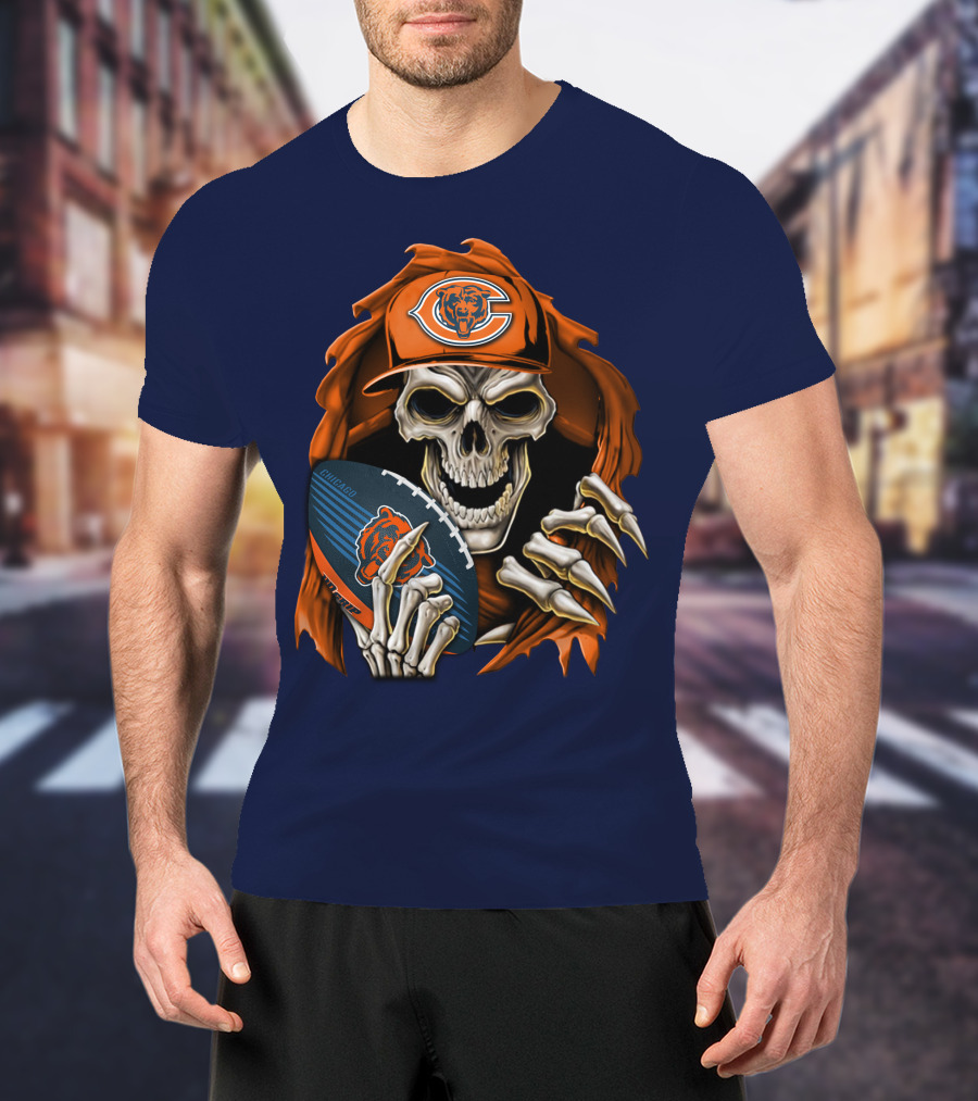 Chicago Bears Skullbong Skeleton Football Fan T-Shirt