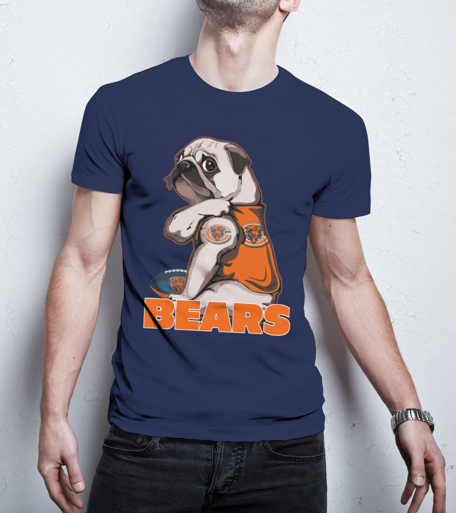 Pug Chicago Bears Football Fan With Team T-Shirt