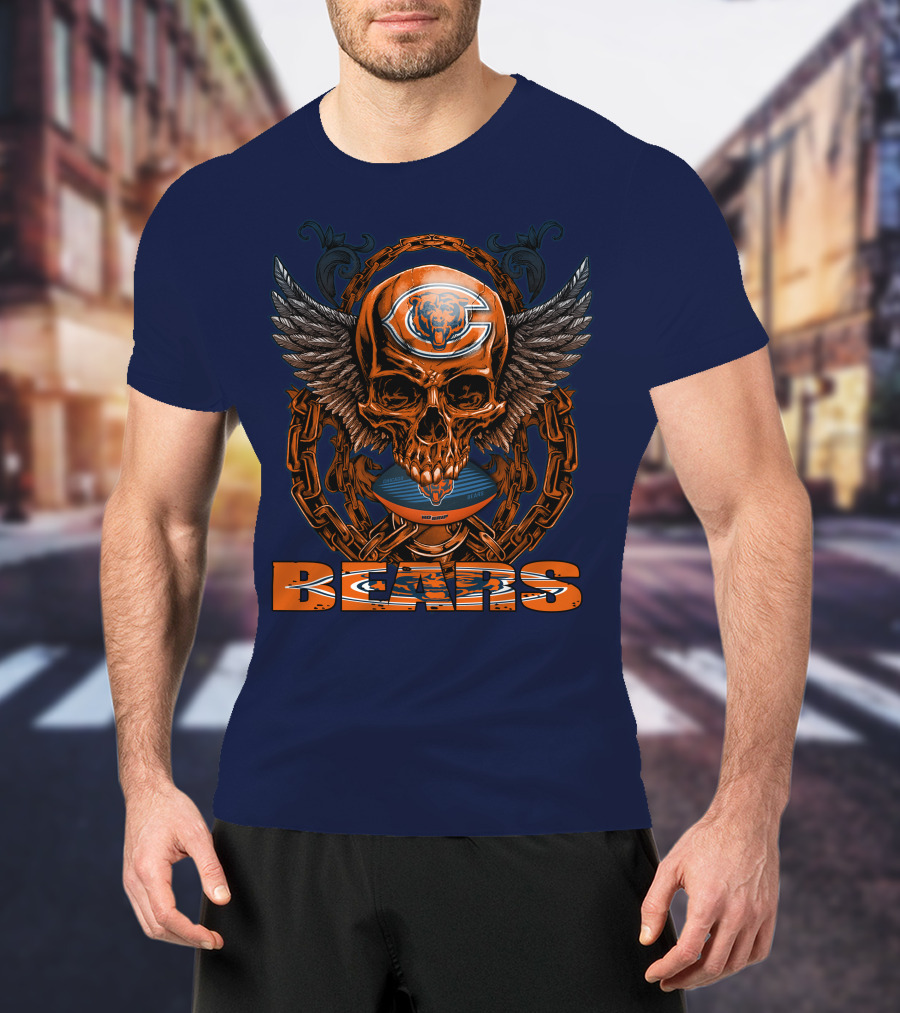 Chicago Bears Skull With Wings And Chains T-Shirt