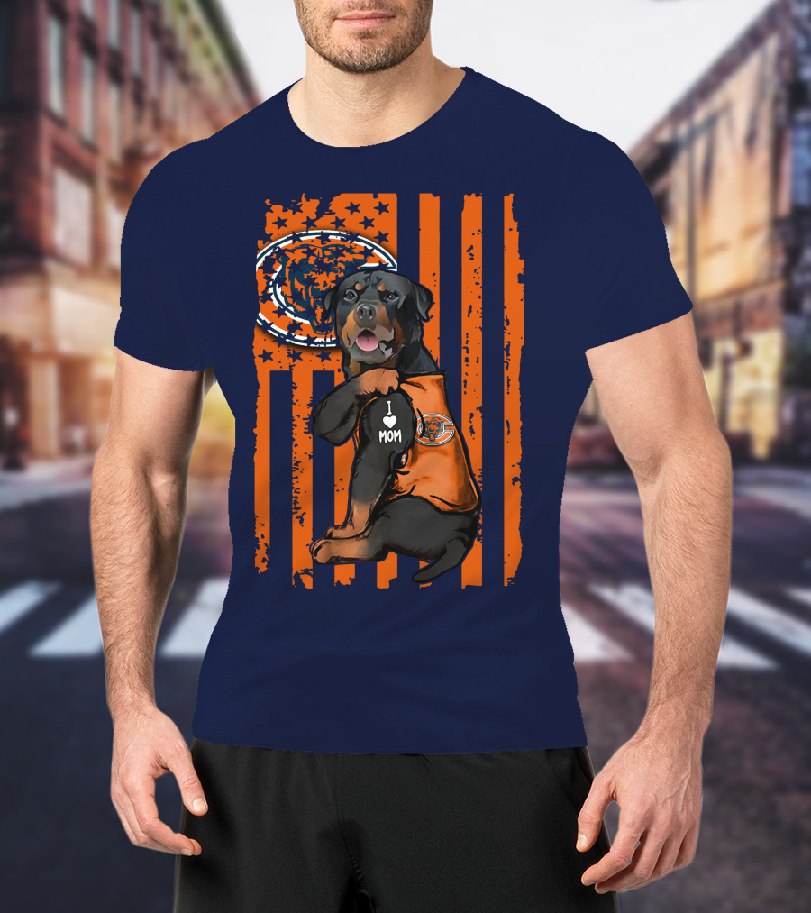 Rottweiler CHICAGO BEARS I Love Mom American Flag T-Shirt