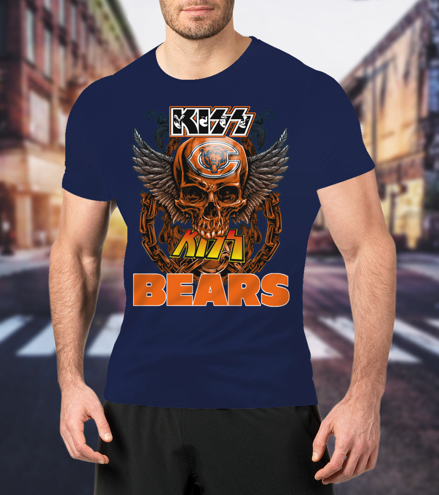 Kiss Chicago Bears Skull Logo Wings Chains T-Shirt