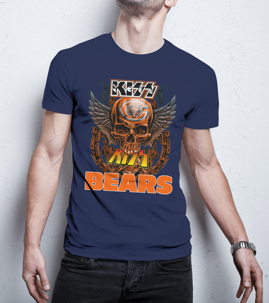 Kiss Chicago Bears Skull Logo Wings Chains T-Shirt