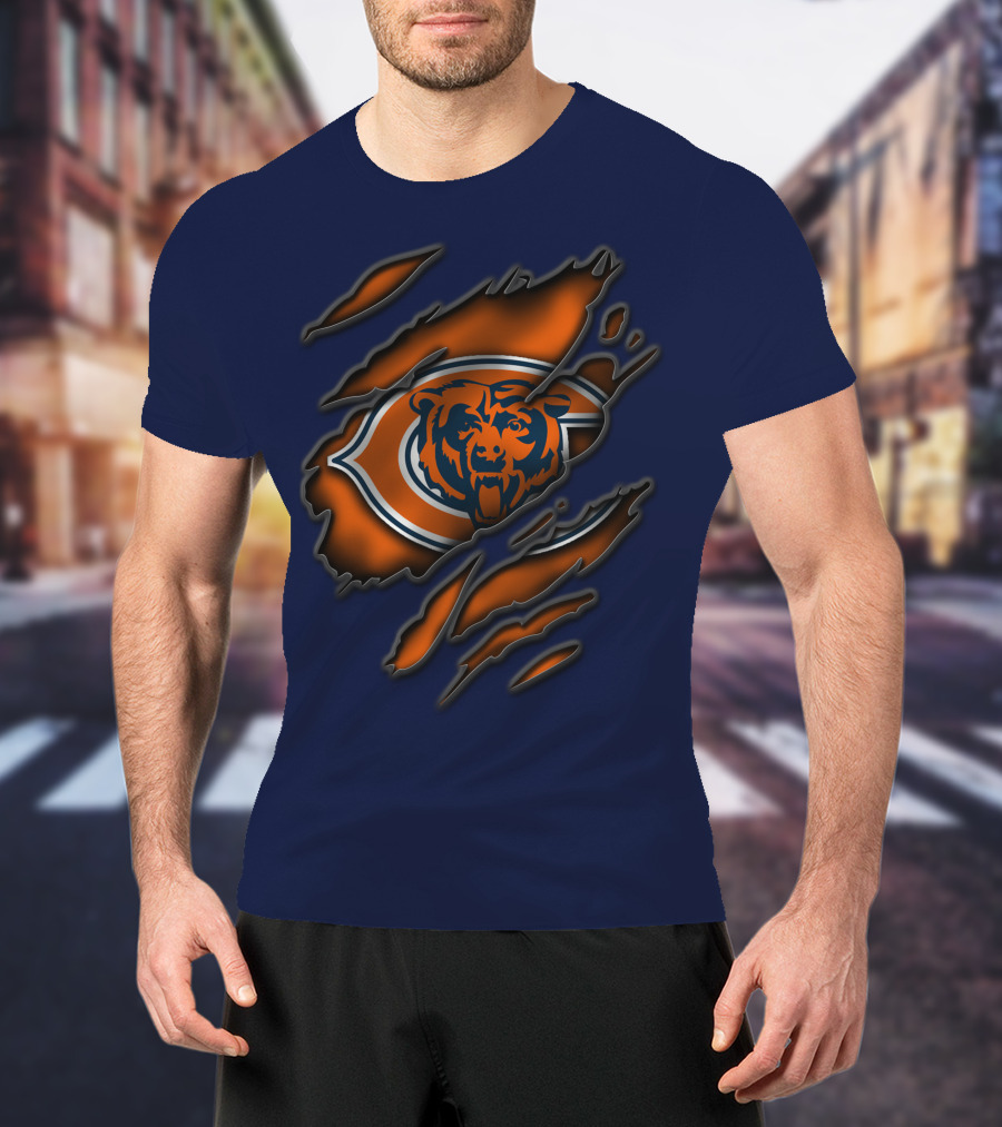 Torn Chicago Bears Logo With Bear Face And Claw Marks T-Shirt