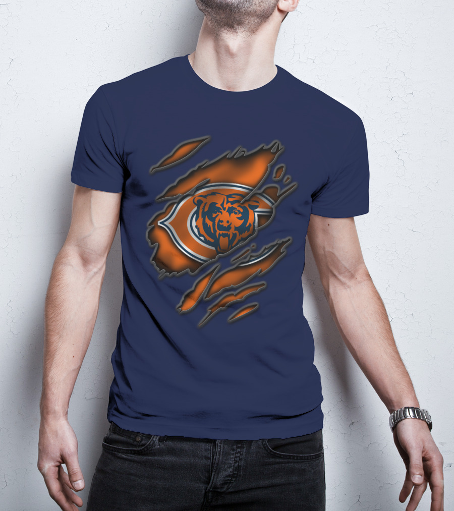 Torn Chicago Bears Logo With Bear Face And Claw Marks T-Shirt