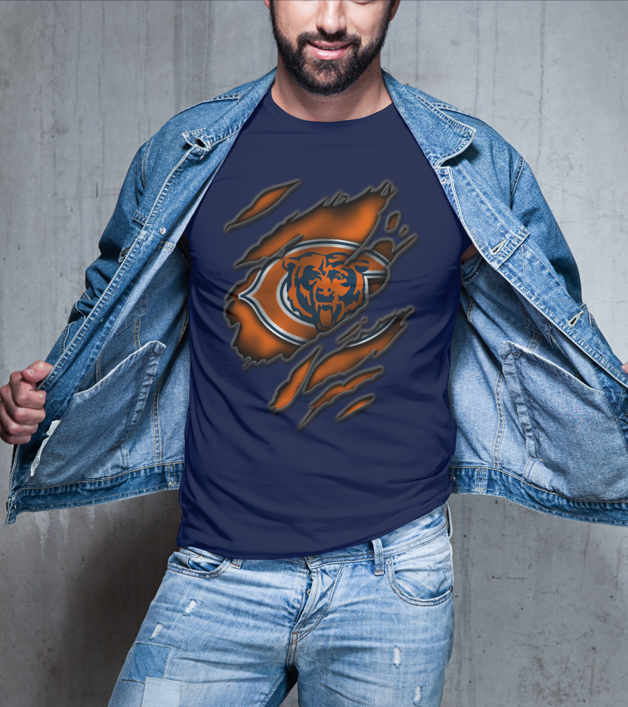 Torn Chicago Bears Logo With Bear Face And Claw Marks T-Shirt