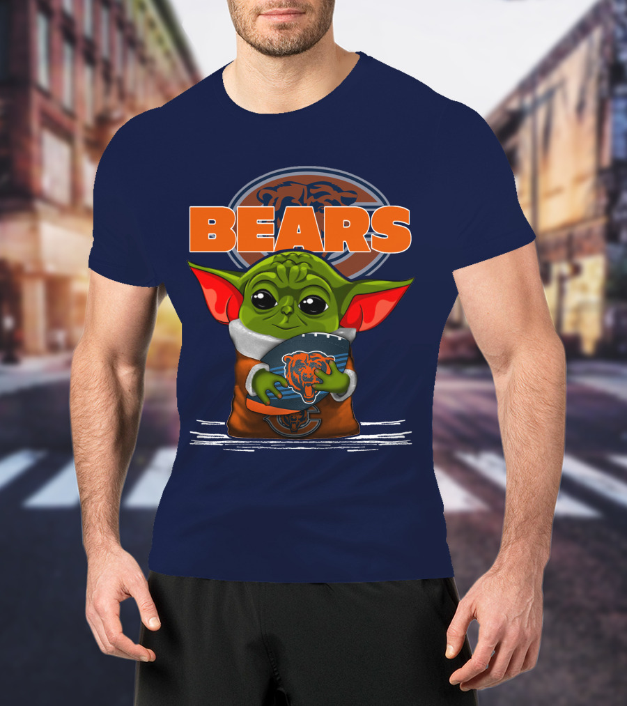 Yoda Holding Football With Chicago Bears T-Shirt