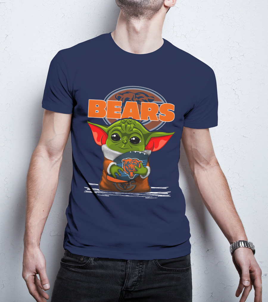Yoda Holding Football With Chicago Bears T-Shirt
