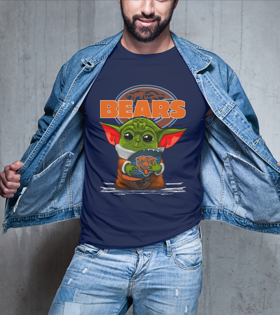 Yoda Holding Football With Chicago Bears T-Shirt