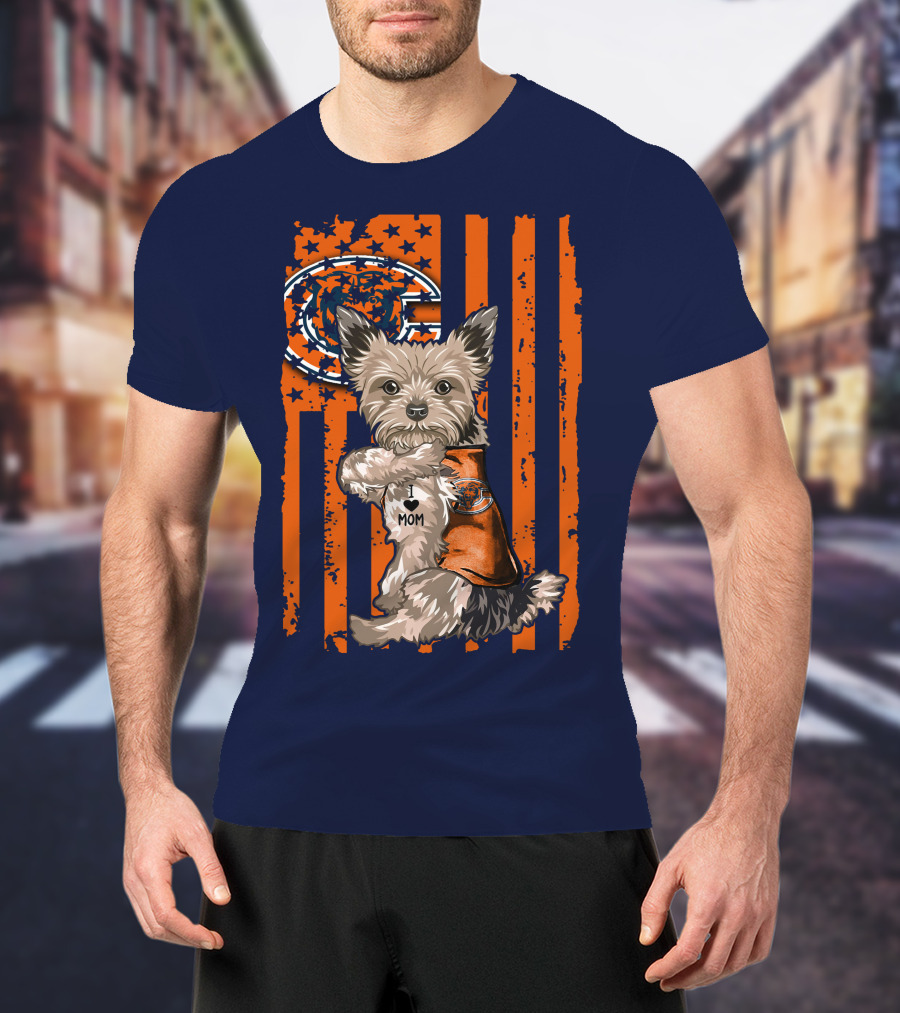 Yorkshire Terrier I Love Mom CHICAGO BEARS T-Shirt