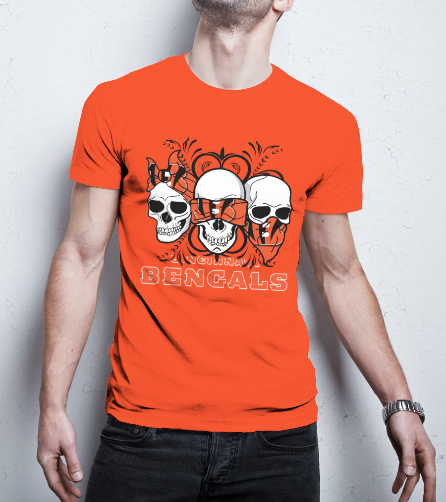 Cincinnati Bengals 3 Skull Motif T-Shirt
