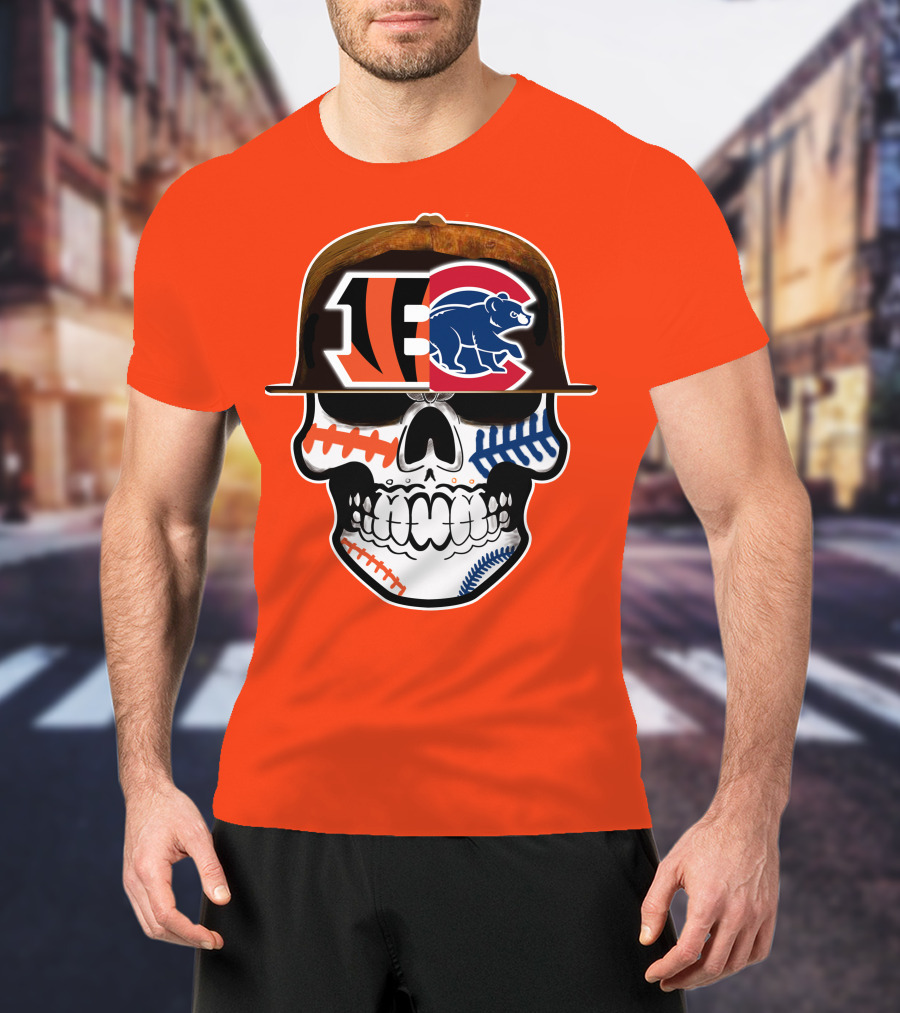 Cincinnati Bengals 53 Bears Skull Baseball Patterns T-Shirt