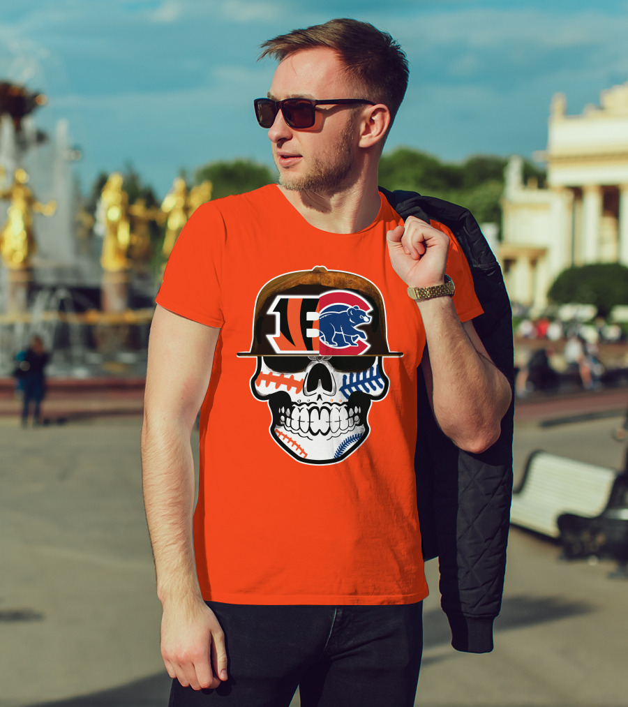 Cincinnati Bengals 53 Bears Skull Baseball Patterns T-Shirt