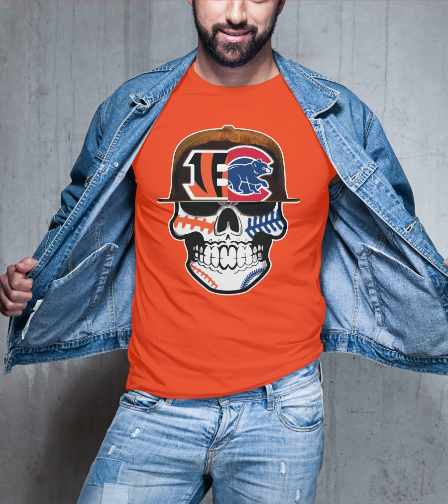 Cincinnati Bengals 53 Bears Skull Baseball Patterns T-Shirt