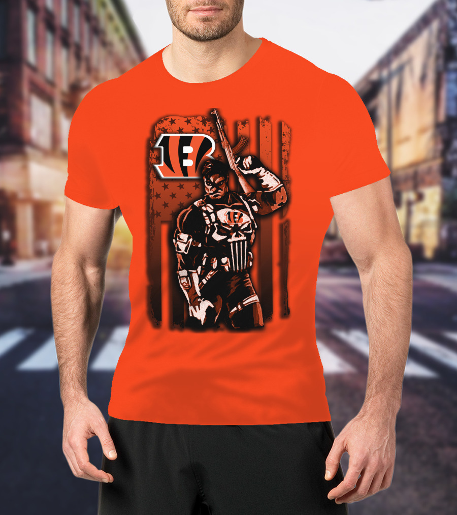 Cincinnati Bengals Punisher American Flag Retro Style T-Shirt