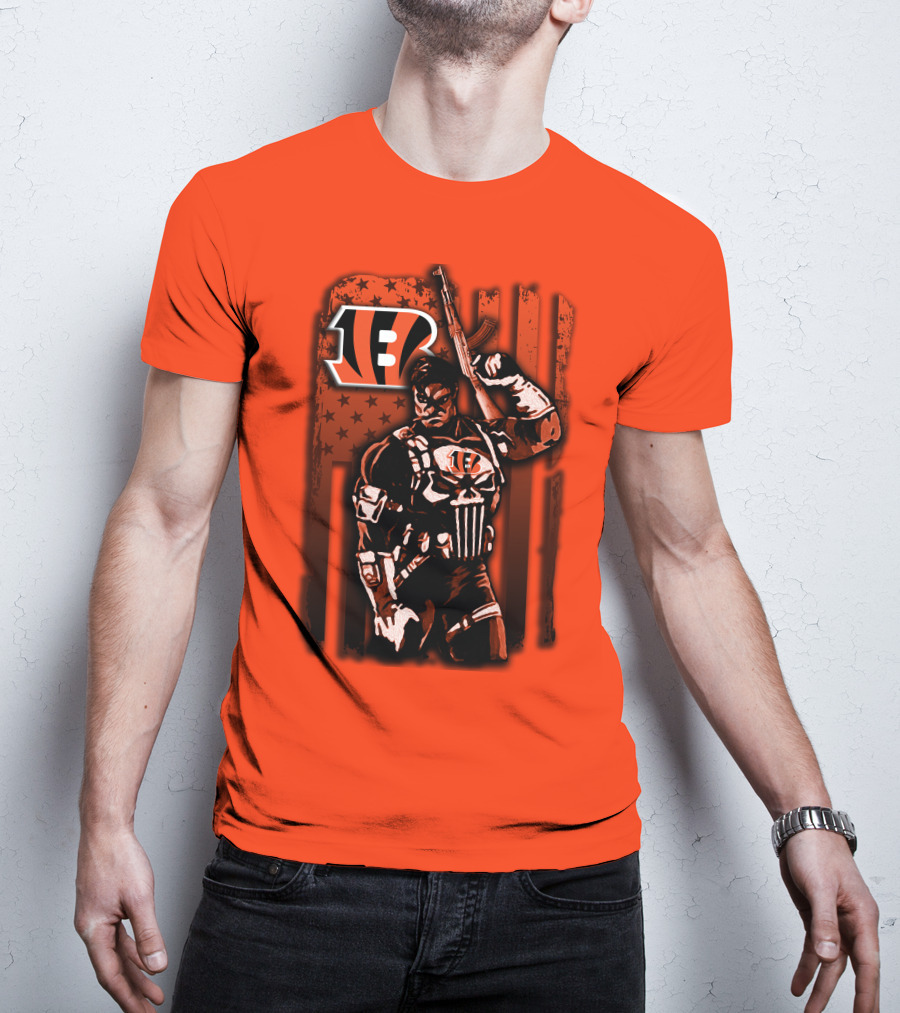 Cincinnati Bengals Punisher American Flag Retro Style T-Shirt