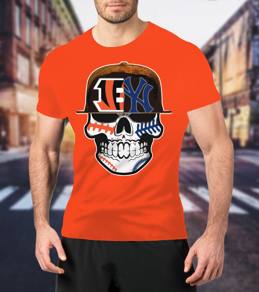 Cincinnati Bengals Yankees Skull Sports Fusion T-Shirt