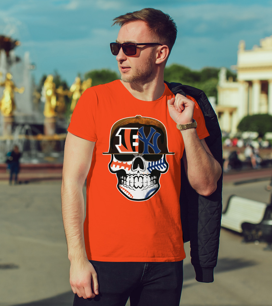 Cincinnati Bengals Yankees Skull Sports Fusion T-Shirt