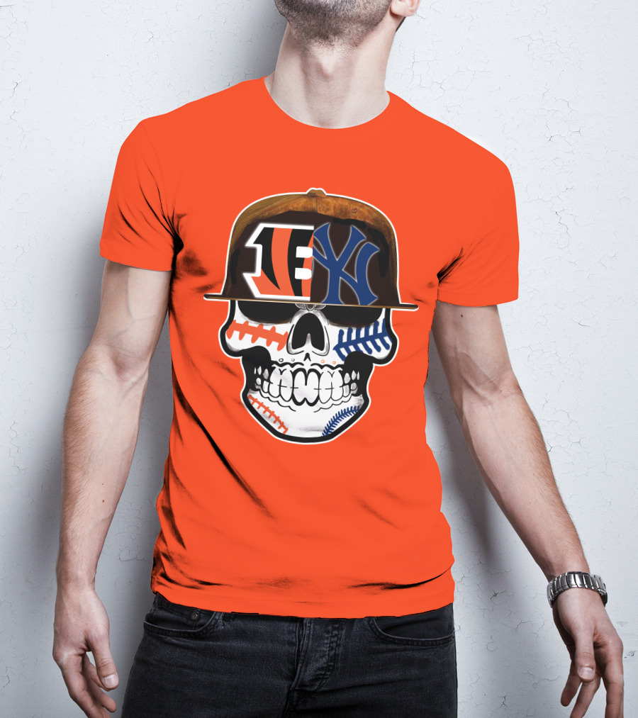 Cincinnati Bengals Yankees Skull Sports Fusion T-Shirt
