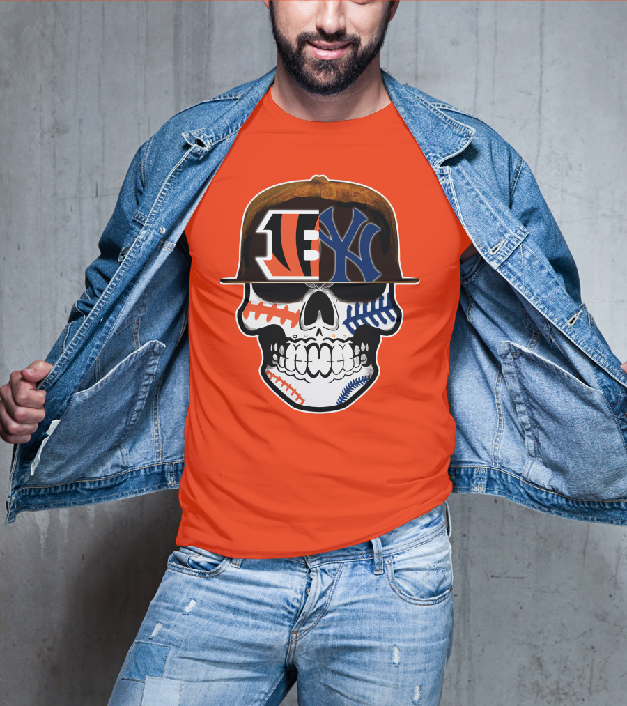 Cincinnati Bengals Yankees Skull Sports Fusion T-Shirt