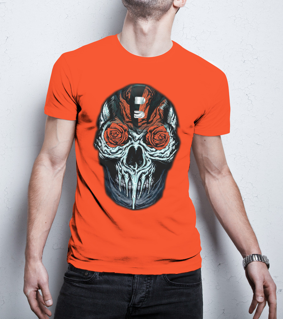 Cincinnati Bengals 34 Skull Helmet With Roses T-Shirt