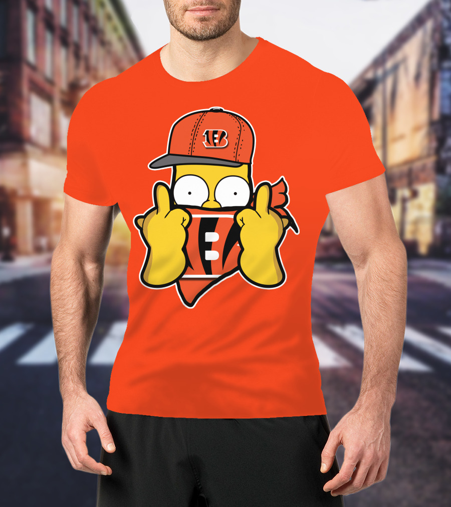 Cincinnati Bengals Fan Cartoon Character With Logo Cap And Scarf T-Shirt