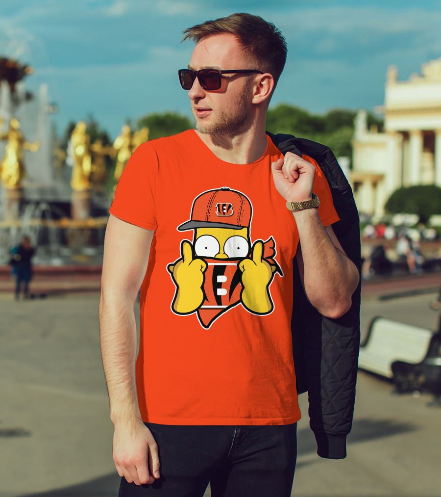 Cincinnati Bengals Fan Cartoon Character With Logo Cap And Scarf T-Shirt