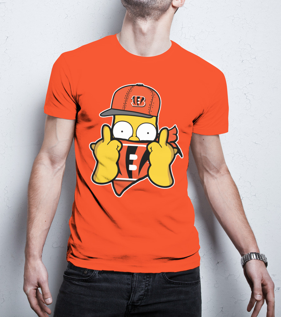 Cincinnati Bengals Fan Cartoon Character With Logo Cap And Scarf T-Shirt