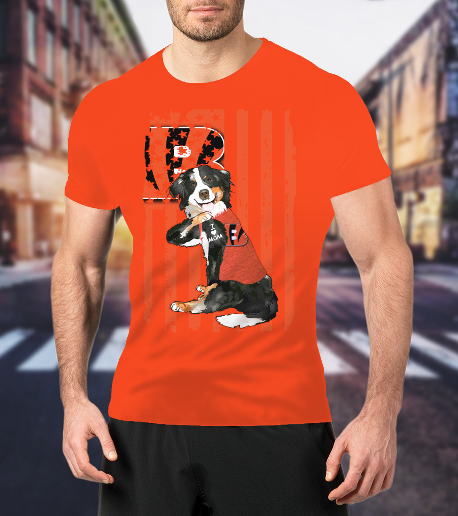 Border Collie I Love Mom Cincinnati Bengals B Retro American Flag T-Shirt