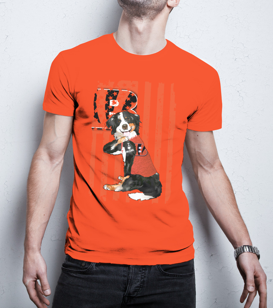 Border Collie I Love Mom Cincinnati Bengals B Retro American Flag T-Shirt