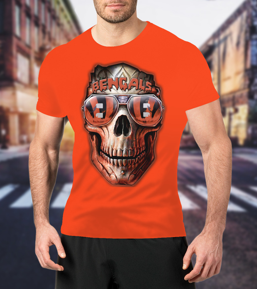 Bengals Skull Sunglasses 38 Orange T-Shirt