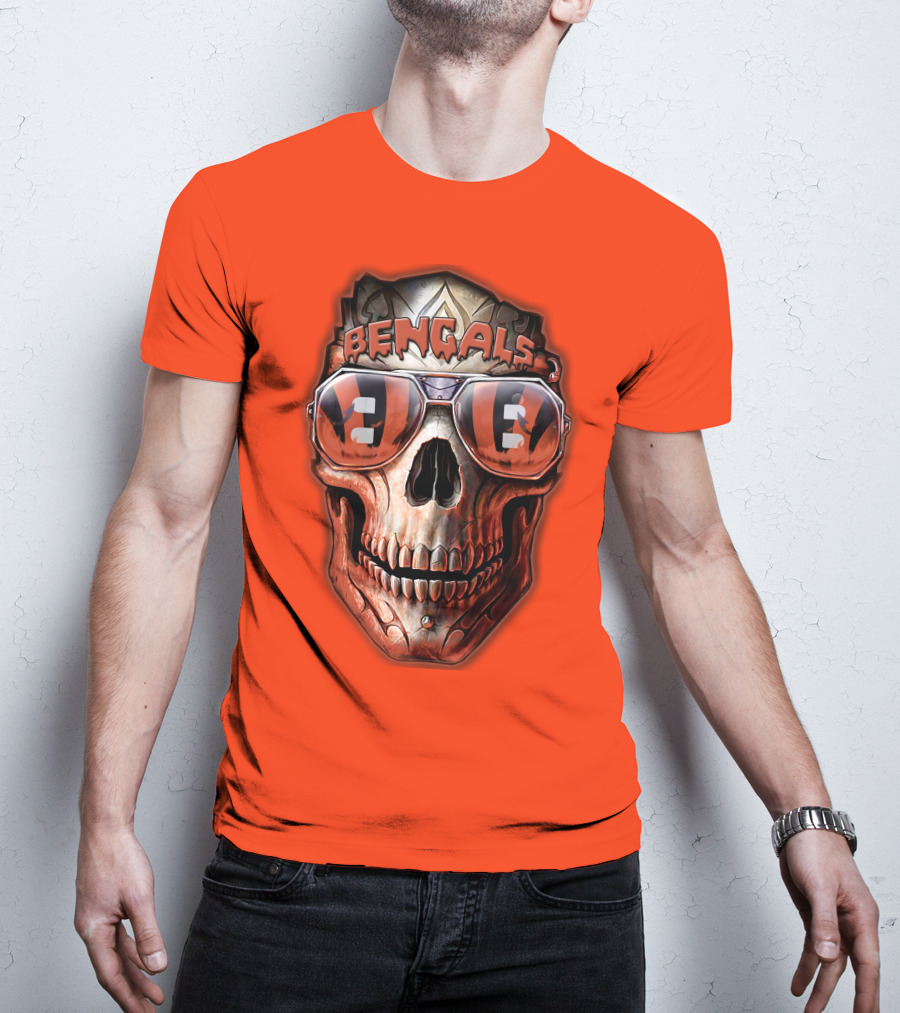 Bengals Skull Sunglasses 38 Orange T-Shirt