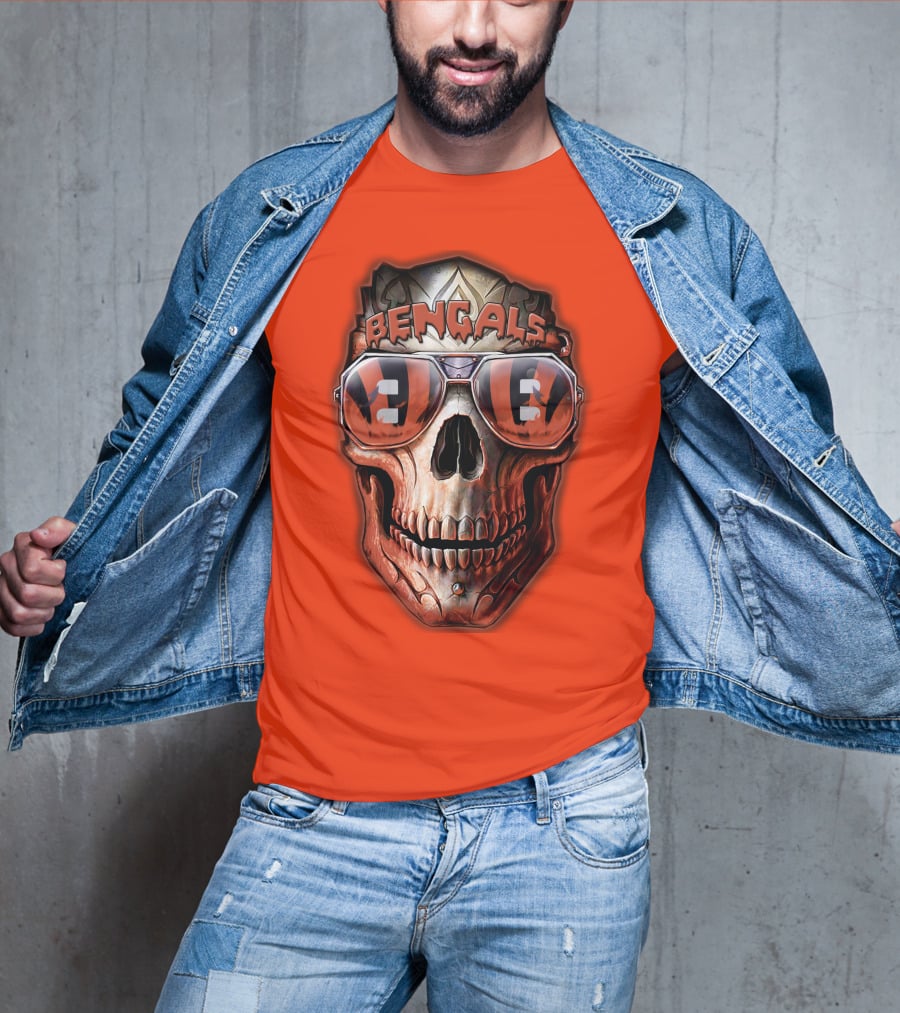 Bengals Skull Sunglasses 38 Orange T-Shirt