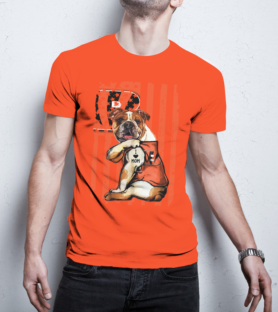 Bulldog Cincinnati Bengals I Love Mom Orange Stripes T-Shirt