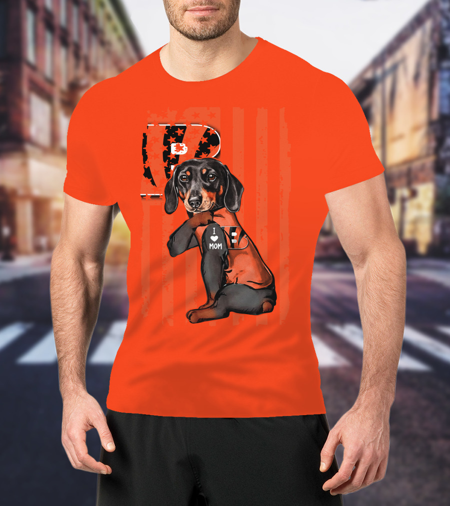 Dachshund Cincinnati Bengals Love I Heart Mom T-Shirt
