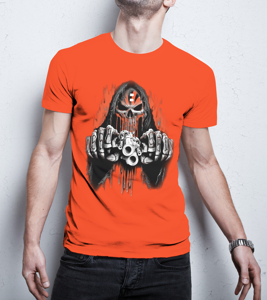 Cincinnati Bengals 41 Skeleton Skull With Guns T-Shirt