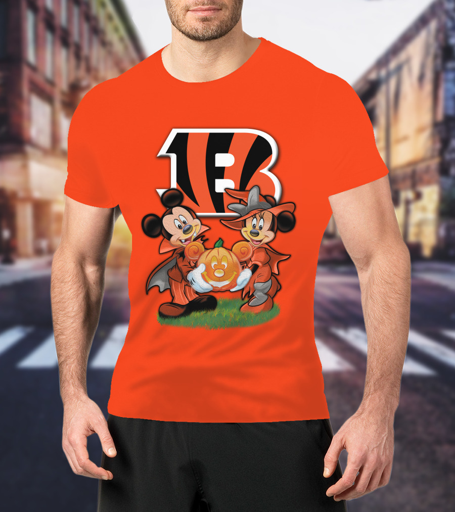 Cincinnati Bengals Halloween Mickey Minnie Pumpkin T-Shirt