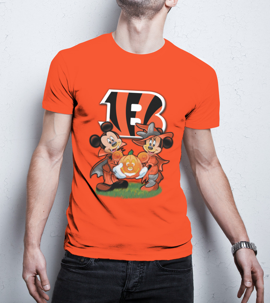 Cincinnati Bengals Halloween Mickey Minnie Pumpkin T-Shirt