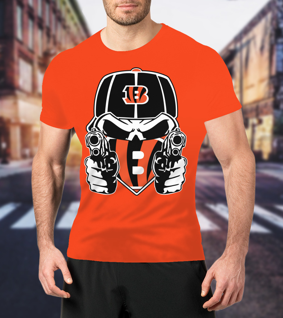 Cincinnati Bengals Armed Skeleton Illustration With Team Helmet T-Shirt