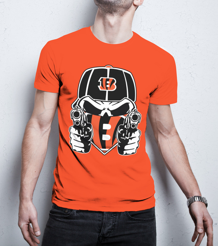 Cincinnati Bengals Armed Skeleton Illustration With Team Helmet T-Shirt