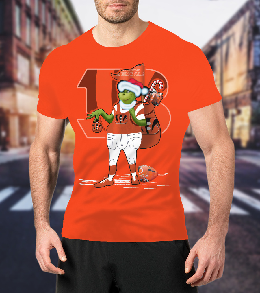 Cincinnati Bengals Grinch Christmas Football Santa Hat Orange T-Shirt