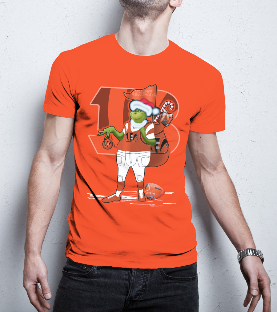 Cincinnati Bengals Grinch Christmas Football Santa Hat Orange T-Shirt