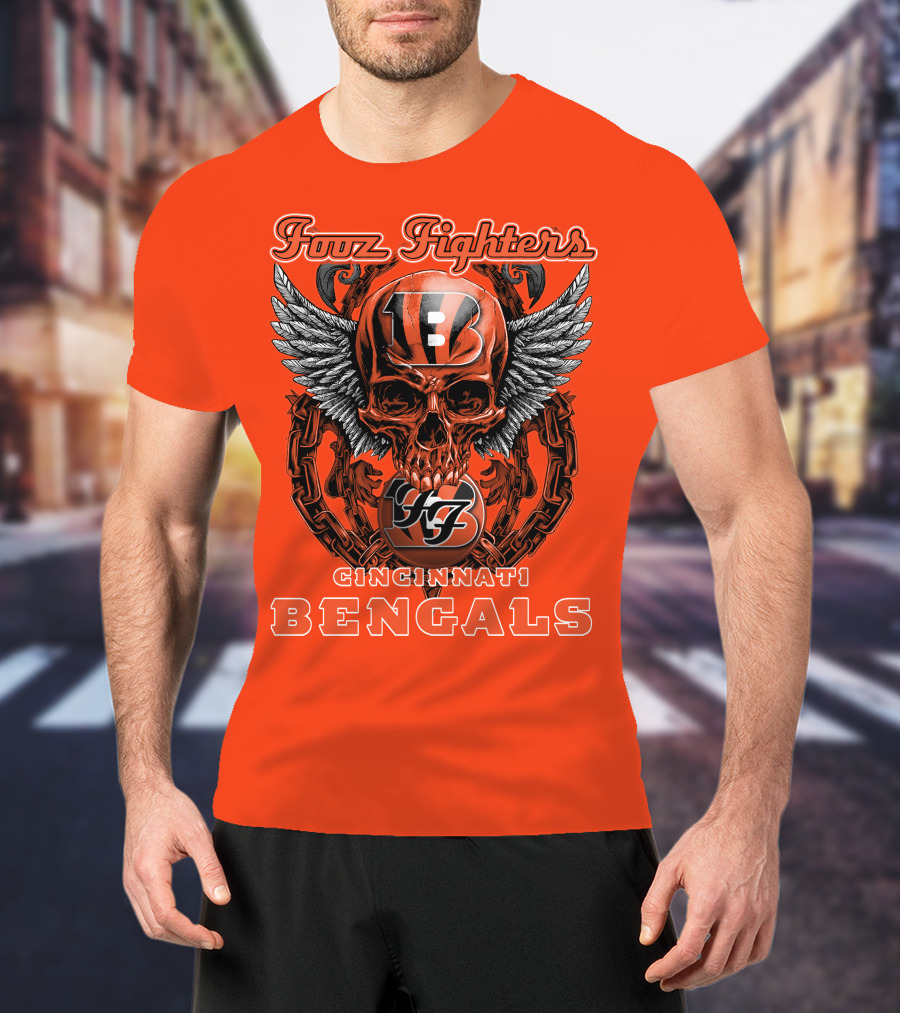 Foo Fighters Cincinnati Bengals Skull And Wings T-Shirt